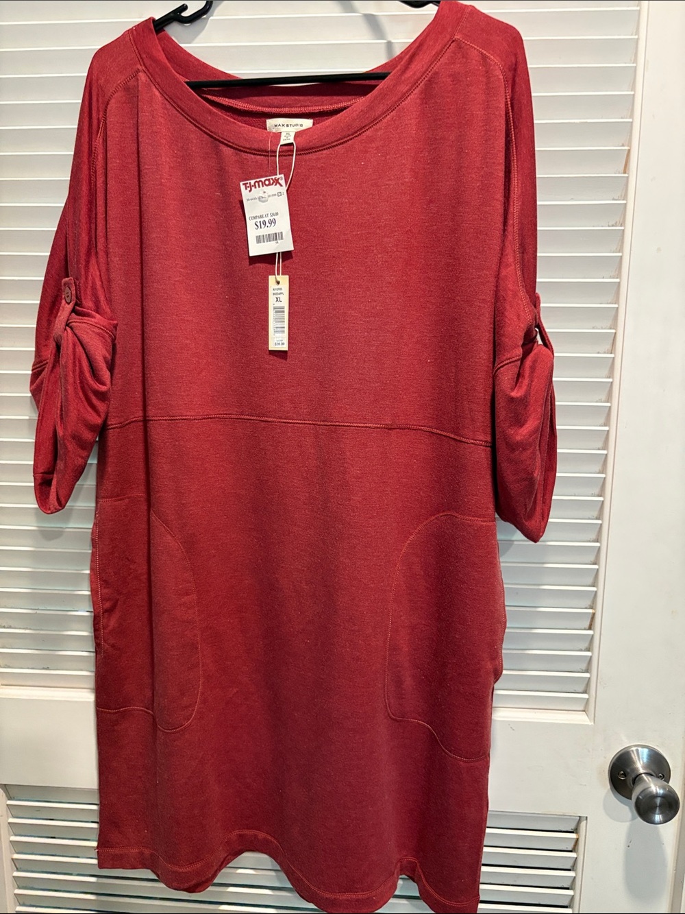 Casual Roll-Tab Tunic in Crimson by Max Studio
